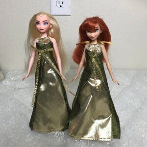 Hasbro 2009 Disney Frozen Elsa & 2018 Anna Dolls in Matching Handmade Gowns
